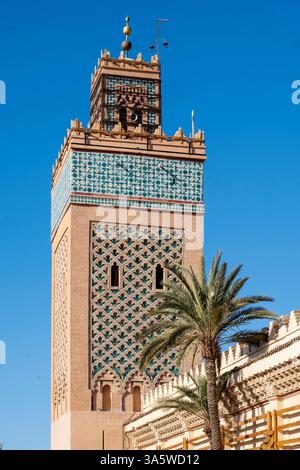 Afrika, Marokko, Marrakesch, Minarett der Moschee al-Mansur Stockfoto