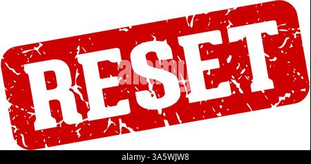 Stempel zurücksetzen. Rechteckiges Zeichen auf transparentem Hintergrund isoliert zurücksetzen Stock Vektor