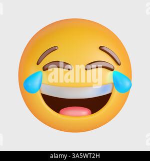 Gelbes lachendes Emoji mit Tränen, die über sein Gesicht strömen und überwältigendes Glück und Vergnügen vermitteln Stockfoto