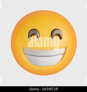 Lächelndes Gesicht mit lächelnden Augen Emoji, das Glück und Freude ausdrückt, perfekt für soziale Medien, Chat-Apps und Online-Kommunikation Stockfoto