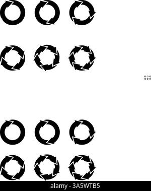Kreisförmige Zykluspfeile für Diagramm. Runde Infografik mit Abschnitten. Satz rotierender Ringe mit Sequenz für die Präsentation. Vektorillustration isoliert auf weißem Hintergrund. Stock Vektor