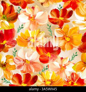 Nahtloses Muster von abstrakten Malblumen, Original handgezeichnet, Impressionismus Stil, Farbtextur, Pinselstriche von Farbe, Kunsthintergrund. Modus Stockfoto