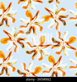 Nahtloses Muster abstrakter dekorativer Blumen, kreativer handgemalter Hintergrund, Pinselstruktur. Moderne Kunst. Stockfoto