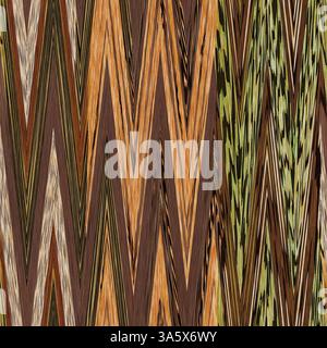 Nahtloses Ikat-Streifenmuster in warmen Erdtönen. Herbstliches braunes Hintergrunddesign mit Webstoff-Effekt. Der Trend der platzgefärbten Wandteppiche. Stockfoto
