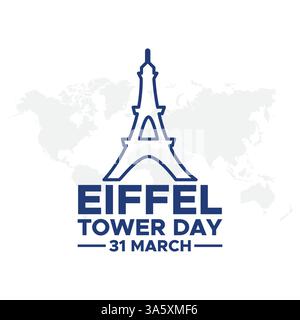 Einfache Silhouette des Eiffelturms, Eiffelturmtag zum Feiern am 31. März. Strichgrafik eines Turms. Stock Vektor