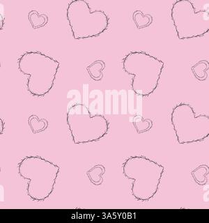 Einfaches nahtloses Muster mit Blumenherzen. Aquarellillustration auf weichem rosa Hintergrund für Verpackung am Valentinstag, Frauentag oder Geburtstag Stockfoto