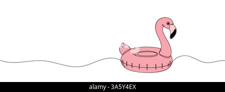Kontinuierliche Linienzeichnung des Babyschwimmrings. Eine Zeilenzeichnung des Baby-Flamingorings. Vektorillustration isolierter weißer Hintergrund. Stock Vektor