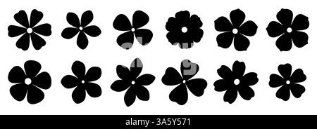 Blumensymbol. Schwarze Icon-Kollektion mit Blumenform. Vektor. Stock Vektor