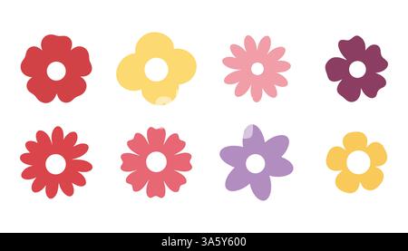 Abstrakte Blumen. Frühlingsflora. Illustration des flachen Vektors auf weißem Hintergrund. Stock Vektor