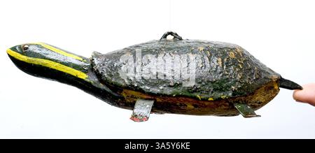 2. Januar 2008: Duluth's Dave Perkins, 73, schnitzt und malt Köder, einschließlich dieses Schildkröten Köders. (Derek Montgomery/Duluth News-Tribune/MCT) (Bild: © Derek Montgomery/MCT/ZUMAPRESS.com) Stockfoto