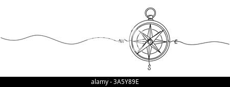 Kompass mit einer einzelnen Linie für die Positionierungsrichtung. Transport- und Logistikkonzept. Grafische Vektorgrafik mit durchgehender Linienzeichnung Stock Vektor