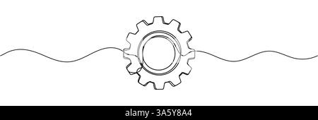 Einzeilige Zeichnung mit einem Zahnrad. Eine durchgehende Darstellung des Zahnrads Stock Vektor