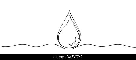 Durchgehende Linienzeichnung des Tropfens. Symbol für Wassertropflinie. Hintergrund einer Zeichnung mit einer Linie. Vektorabbildung. Wassertropfen durchgehende Leitung Stock Vektor