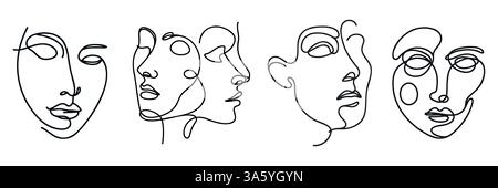 Minimalistische Silhouette des Frauengesichts. Durchgehende einzeilige Zeichnung, weißer Hintergrund. Vektor Stock Vektor