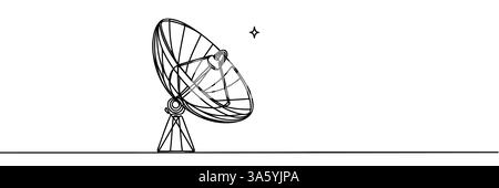 Durchgehende Linienzeichnung der Satellitenschüssel, tecnologi-Design, Objekt einzeilige einzeilige Kunst, Vektorillustration. Stock Vektor