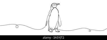 Vektorgrafik für durchgehende einzeilige Zeichnung von Pinguin. Stock Vektor