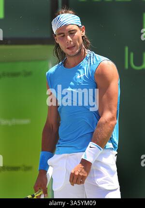 6. April 2008: Rafael Nadal, Spanien, reagierte nach der Niederlage gegen Nikolay Davydenko, Russland, im Finale der Sony Ericsson Open für Männer in Key Biscayne, Florida, Sonntag, 6. April 2008. (C.W. Griffin/Miami Herald/MCT) (Kreditbild: © C.W. Griffin/MCT/ZUMAPRESS.com) Stockfoto