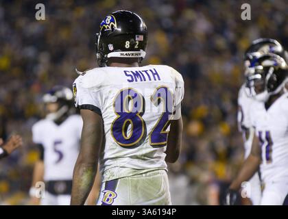 November 2014 – Pittsburgh, Pennsylvania, USA S - Baltimore Ravens Wide Receiver Torrey Smith (82) während des Spiels. Sonntag Abend besiegen die Pittsburgh Steelers die Baltimore Ravens 43-23 im Heinz Field. (Kreditbild: © Brian Kunst/ZUMA Wire) Stockfoto