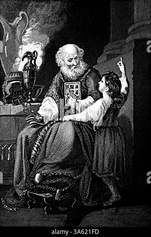 Illustration von Samuel gerufen vom Herrn - der junge Samuel mit dem Hohepriester Eli am Tabernakel Stahlstich von Alexander Fletcher um 1860 Stockfoto