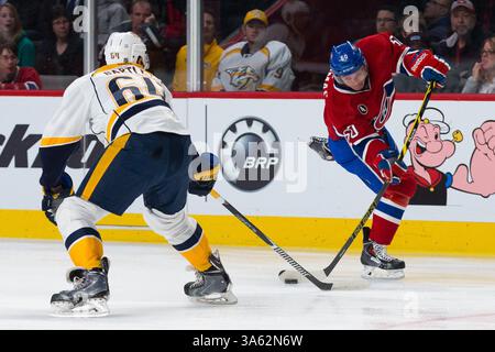 20. JANUAR 2015: Christian Thomas #60, der rechte Flügel der Montreal Canadiens, wirft einen Schuss während eines NHL-Spiels zwischen den Nashville Predators und den Montreal Canadiens im Bell Centre in Montreal, Quebec, Kanada. Philippe Bouchard/CSM(Bild: © Philippe Bouchard/Cal Sports Med/Cal Sport Media/ZUMAPRESS.com) Stockfoto
