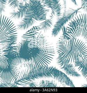 Nahtlose Handflächenblätter im Hintergrund. Palmenblattmuster. Vektorabbildung. Dekoelement. Handzeichnung. Nicht AI, Vektorillustration Stock Vektor