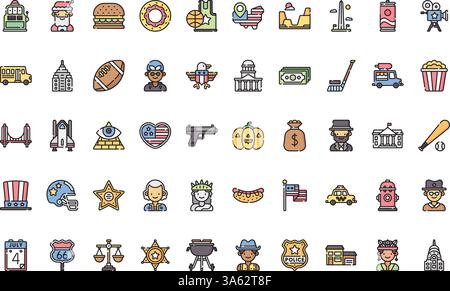 Symbole in den USA hochwertige Vektorsymbole mit bearbeitbarer Kontur. Ideal für professionelle und kreative Projekte. Stock Vektor
