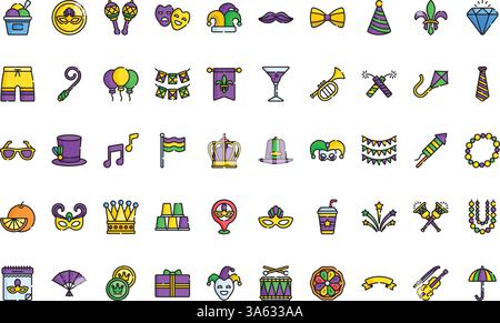 Mardi Gras Icons hochwertige Vektor-Icons-Kollektion mit editierbarer Kontur. Ideal für professionelle und kreative Projekte. Stock Vektor
