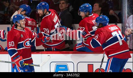 12. FEBRUAR 2015: Christian Thomas #60 feiert sein erstes Karriereziel während eines NHL-Spiels zwischen den Edmonton Oilers und den Montreal Canadiens im Bell Centre in Montreal, Quebec, Kanada. Philippe Bouchard/CSM(Bild: © Philippe Bouchard/Cal Sports Med/Cal Sport Media/ZUMAPRESS.com) Stockfoto
