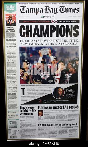 Februar 2015 - St. Petersburg, Florida, USA - SCOTT KEELER | TIMES.1. TITELSEITE DER FSU FOOTBALL 2014 NATIONAL CHAMPIONSHIP TAMPA BAY TIMES. (Bild: © Scott Keeler/Tampa Bay Times/ZUMA Wire) Stockfoto