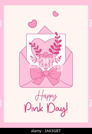 Vintage Letter of Love mit Coquette Pink Ribbon Schleife, Herz und Blume. Romantische Mädchenstimmung. Vektorabbildung. Trendige Ästhetik Happy Pink Day GREE Stock Vektor