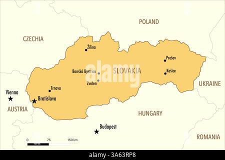 Karte der Slowakei mit großen Städten Stockfoto