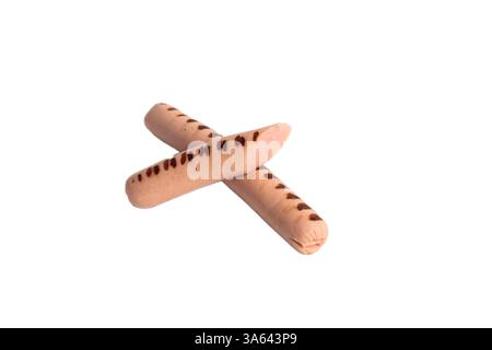 Köstliches Fleisch vom Fleisch in der Sektion auf weißem Hintergrund. Mit den Spuren des Grills Stockfoto