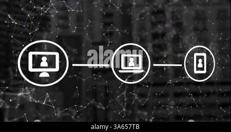 Geräte, die digital vernetzt werden, veranschaulichen modernes Kommunikationstechnikkonzept in der Schule Stockfoto