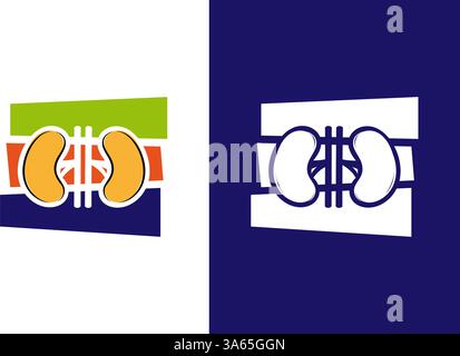 Logokombination für Nierenanatomie. Designvorlage für interne Organlogos. Stock Vektor