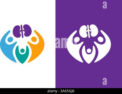 Kombination Nieren und Familienlogo. Einzigartige interne Organlogotypentwurfsvorlage. Stock Vektor