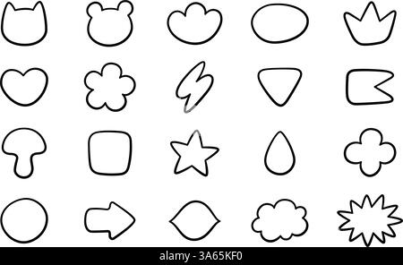 Niedliche Kugelaufkleber mit Doodle-Journal. Rahmen für Terminplaner. Handgezeichnetes organisches Blobs-Set. Designvorlage für Doodle-Aufkleber. Mädchenhafter Notizblock. Vektor Stock Vektor