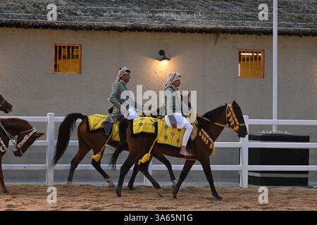 Einheimische und Expats feiern den Nationalfeiertag Katars in Darb Al Saai Stockfoto