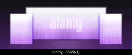 LED-Bildschirm Bühnenhintergrund - leuchtendes lila Halbtonmuster, leuchtendes violettes Neonlicht Array, helles digitales Pixelraster-Display, glänzende elektronische Platinenwand-Hintergrund für Veranstaltungen und Aufführungen. Stock Vektor