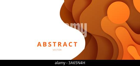 Orange Farbverlauf Layered Papier geschnitten Wellen und Kreise abstrakten Vektor Hintergrund. 3D-Relief-Karte der Topographie. Moderne wellige Papercut-Kunst-Illustration. Dekorative, gekrümmte, überlappende Formen. Stock Vektor