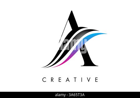 Ein Buchstabe Logo Symbol Serifenschrift mit kreativen Swoosh Kurven und eleganter Design Vektor Illustration Stock Vektor