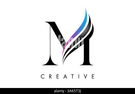 M Letter Logo Icon Serifenschrift mit kreativen Swoosh Kurven und eleganter Design Vektor Illustration Stock Vektor