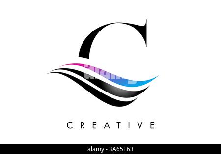 C Letter Logo Icon Serifenschrift mit kreativen Swoosh Kurven und eleganter Design Vektor Illustration Stock Vektor