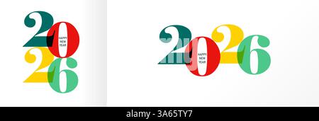 2026 Happy New Year – Design-Konzept mit mehreren farbenfrohen Zahlen. Happy New Year 2026 Vektorsymbole für Grußkarten- oder Kalendercover-Design Stock Vektor