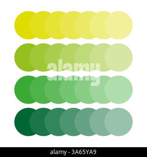 Farbpalette für Farbverläufe. Grüne bis gelbe Schattierungen. Kreisförmige Formanordnung. Subtile Übergänge. Stock Vektor