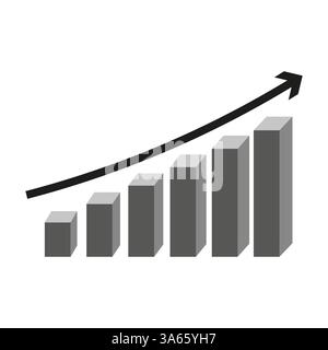 Balkendiagramm-Wachstum. Grafik mit Fortschrittspfeilen. Abbildung des Geschäftswachstums. Schwarzer und grauer Vektor. Stock Vektor