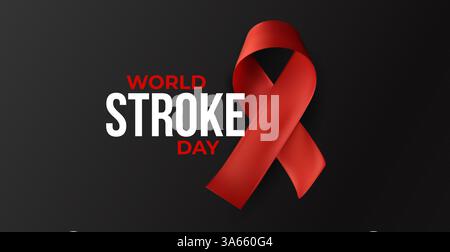 Rotes Farbband mit Text zum Welttagstag auf dunklem Hintergrund. Starker emotionaler Aufruf zur Aufmerksamkeit, Gesundheitsvorsorge, globale Unterstützung. Medizinisch Stock Vektor