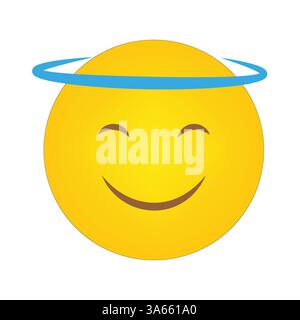 Lächelndes Halo-Emoji. Gelbes Happy Face. Engelspositiver Ausdruck. Fröhliches Cartoon-Design. Stock Vektor