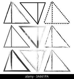 Handgezeichnete Dreiecksformen. Geometrische abstrakte Muster. Verstörte dreieckige Symbole. Vektor-Design-Set. Stock Vektor