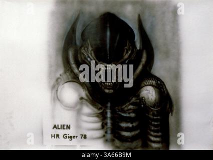 6. August 1979; London, UK; Original-Artworks für die Sci-Fi-Thriller von H.R. Giger getan "Alien: The Directors Cut" unter der Regie von Ridley Scott. Stockfoto
