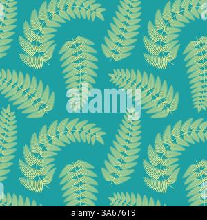 Blaues Muster mit grünen Farnen, Wald. Botanischer Hintergrund. Hochwertige Abbildung Stock Vektor